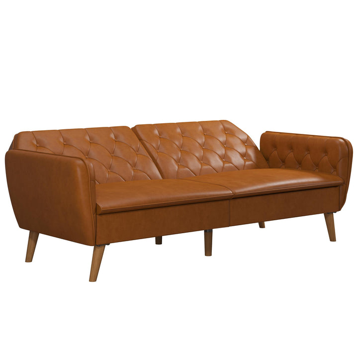 Tallulah Memory Foam Faux Leather Futon - Camel Faux Leather