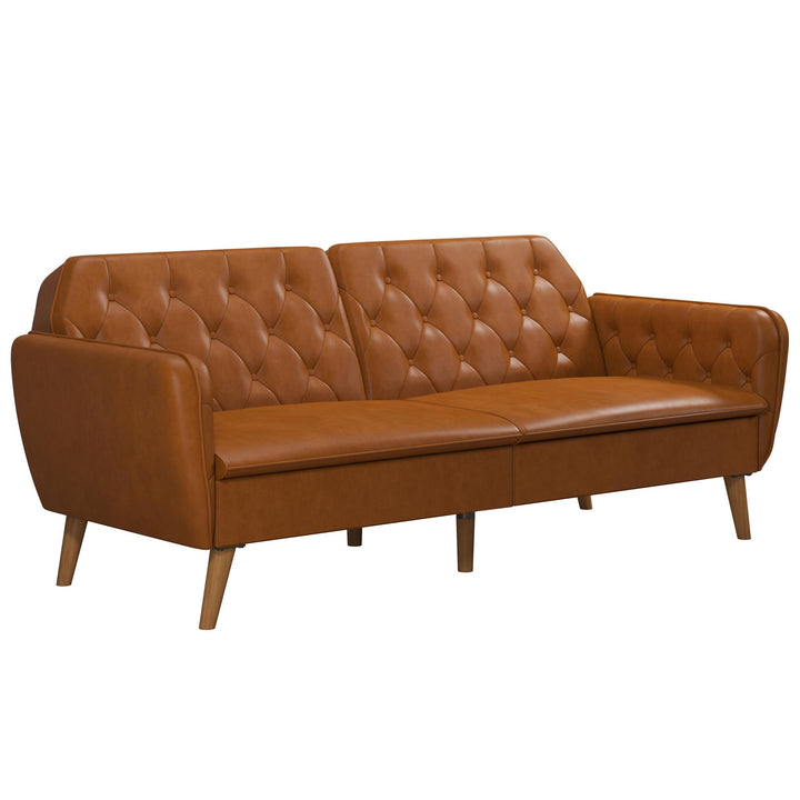 Tallulah Memory Foam Faux Leather Futon - Camel Faux Leather