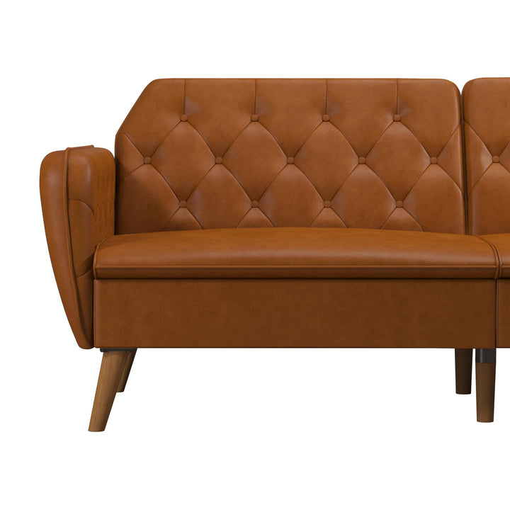 Tallulah Memory Foam Faux Leather Futon - Camel Faux Leather