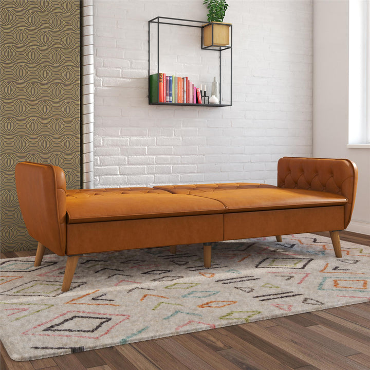 Tallulah Memory Foam Faux Leather Futon - Camel Faux Leather
