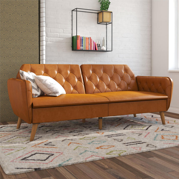 Tallulah Memory Foam Faux Leather Futon - Camel Faux Leather