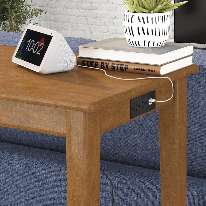 Dallon Sofa Table with 3 Stools and USB Charger - Blonde Oak