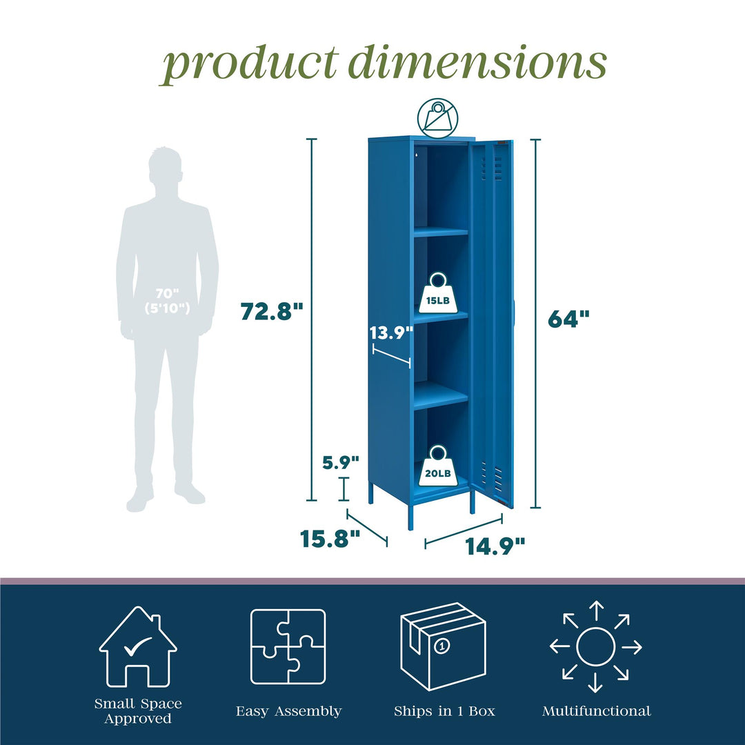 Cache Single Metal Locker Storage Cabinet - Bright Blue