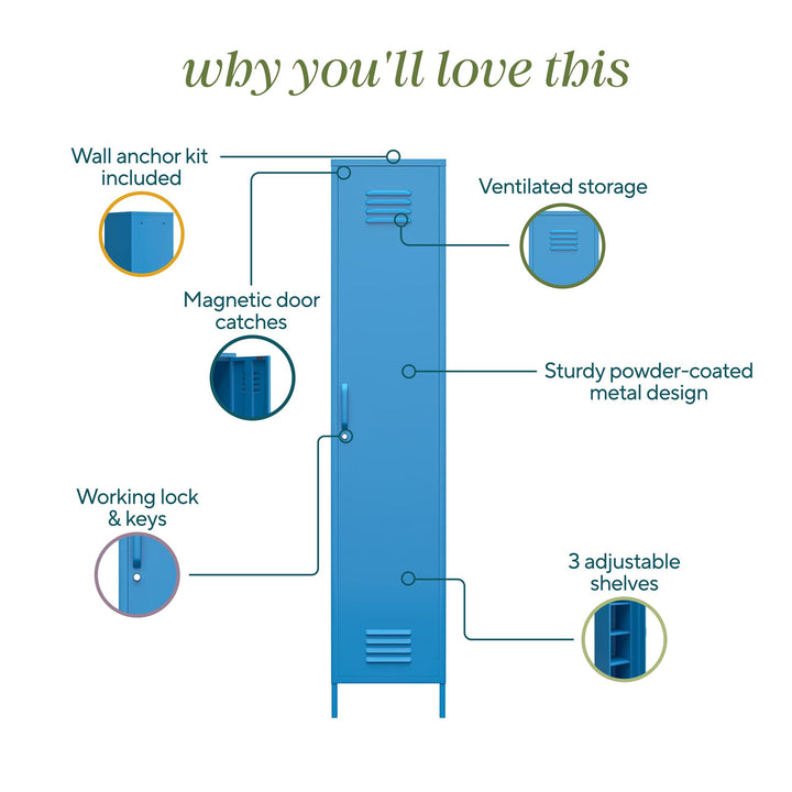 Cache Single Metal Locker Storage Cabinet - Bright Blue