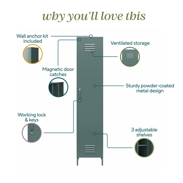 Cache Single Metal Locker Storage Cabinet - Hunter Green
