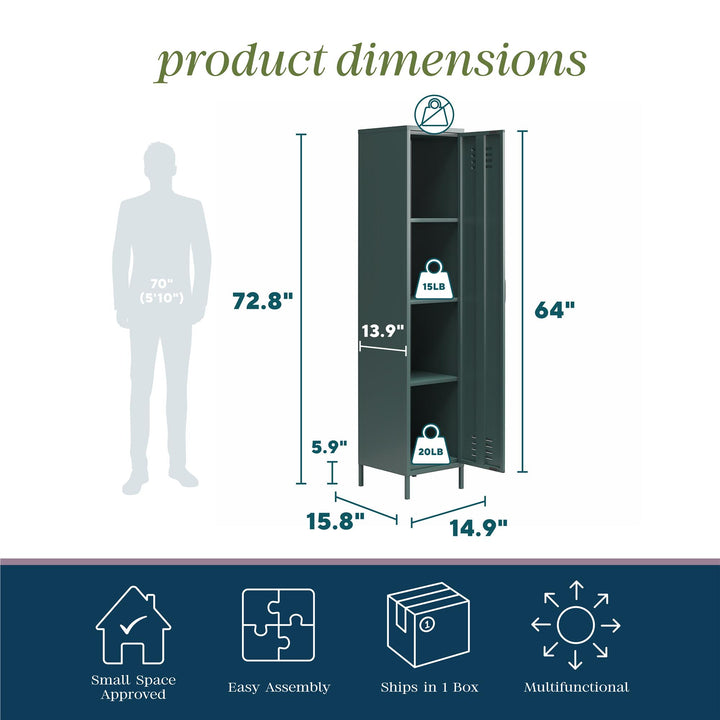 Cache Single Metal Locker Storage Cabinet - Hunter Green