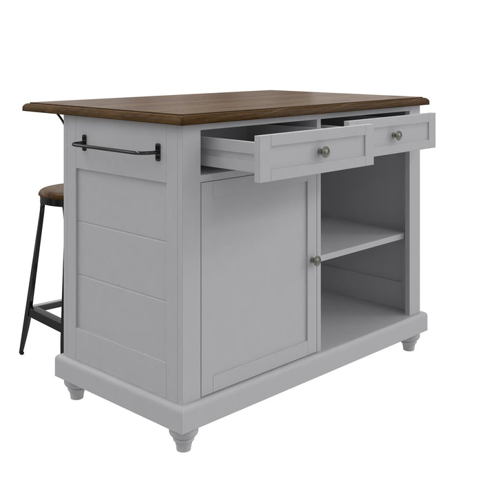 Kelsey Kitchen Island with 2 Stools - Gray