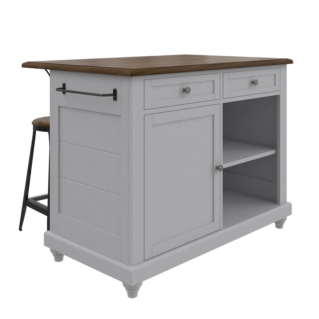 Kelsey Kitchen Island with 2 Stools - Gray