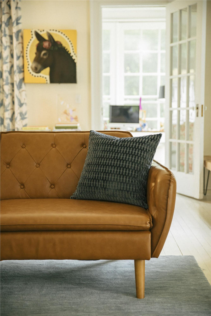 Tallulah Memory Foam Faux Leather Futon - Camel Faux Leather