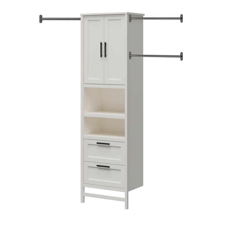 Luxe 2 Door, 2 Drawer Closet Tower with 3 Adjustable Clothing Rods - Ivory Oak
