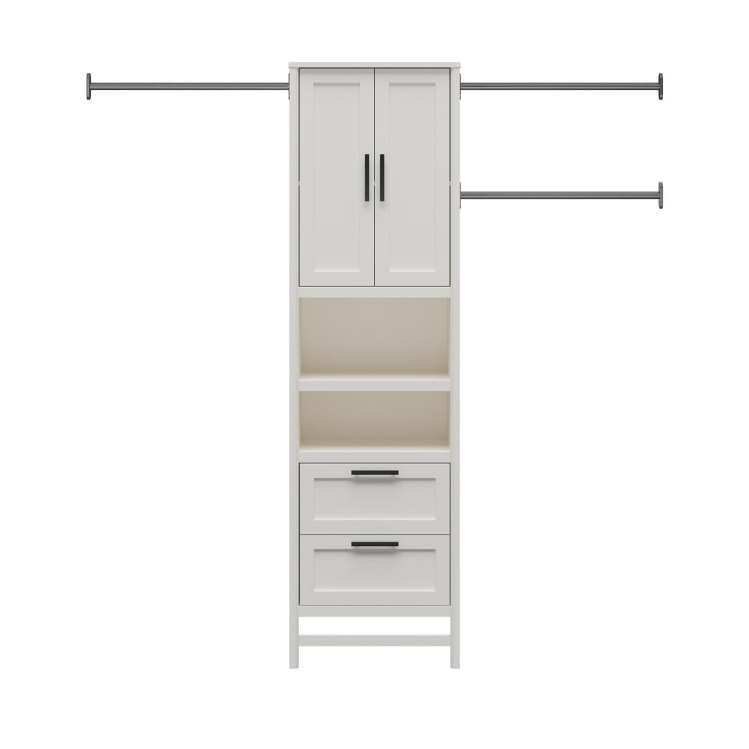 Luxe 2 Door, 2 Drawer Closet Tower with 3 Adjustable Clothing Rods - Ivory Oak
