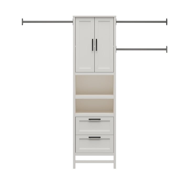 Luxe 2 Door, 2 Drawer Closet Tower with 3 Adjustable Clothing Rods - Ivory Oak
