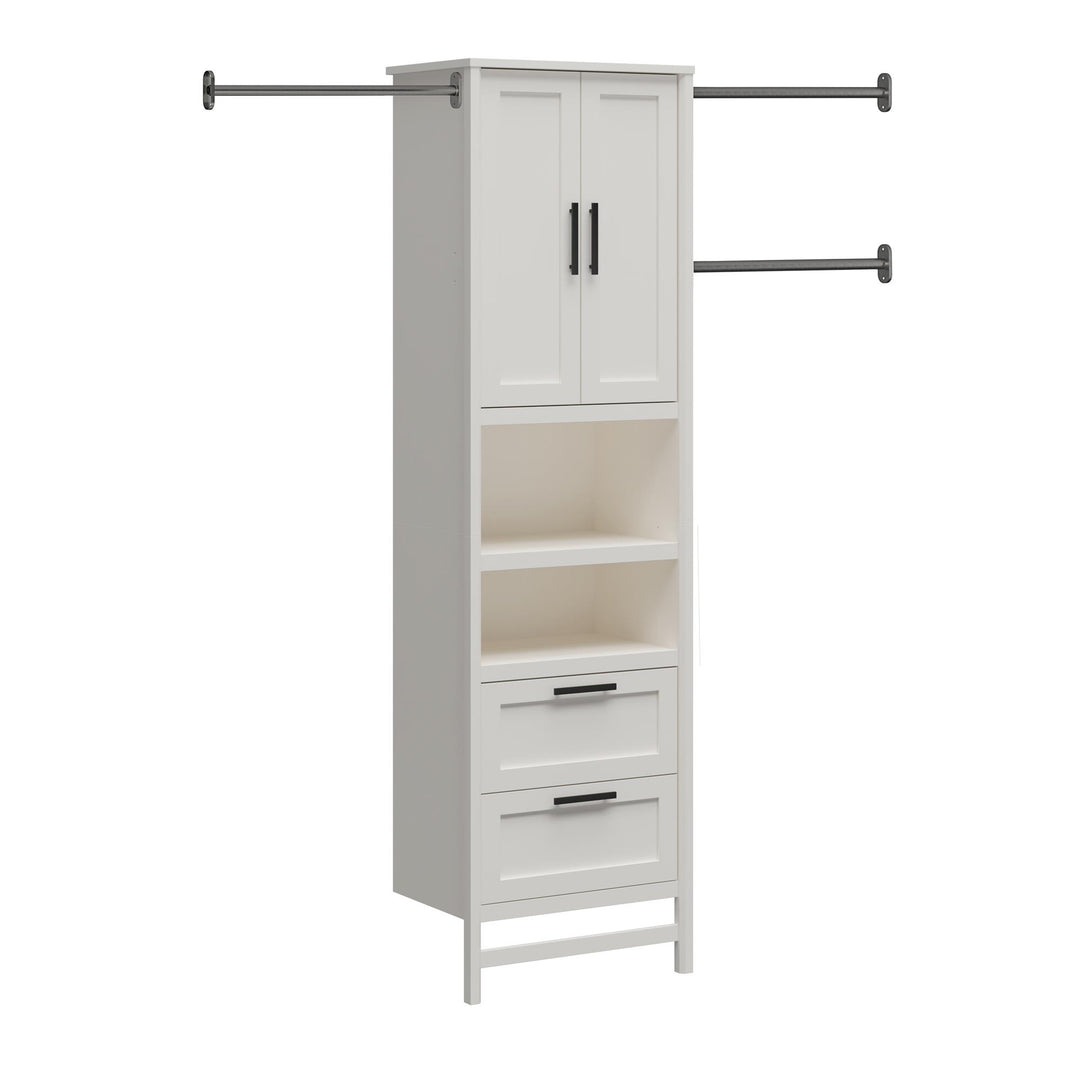 Luxe 2 Door, 2 Drawer Closet Tower with 3 Adjustable Clothing Rods - Ivory Oak