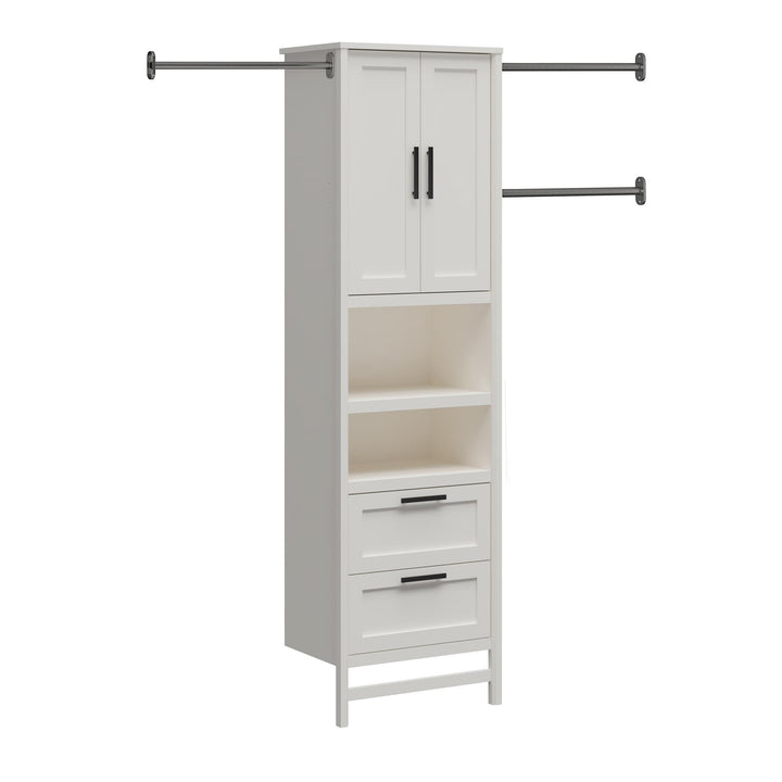 Luxe 2 Door, 2 Drawer Closet Tower with 3 Adjustable Clothing Rods - Ivory Oak