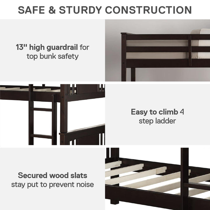 Dylan Wooden Twin over Twin Bunk Bed with Wood Slats - Espresso