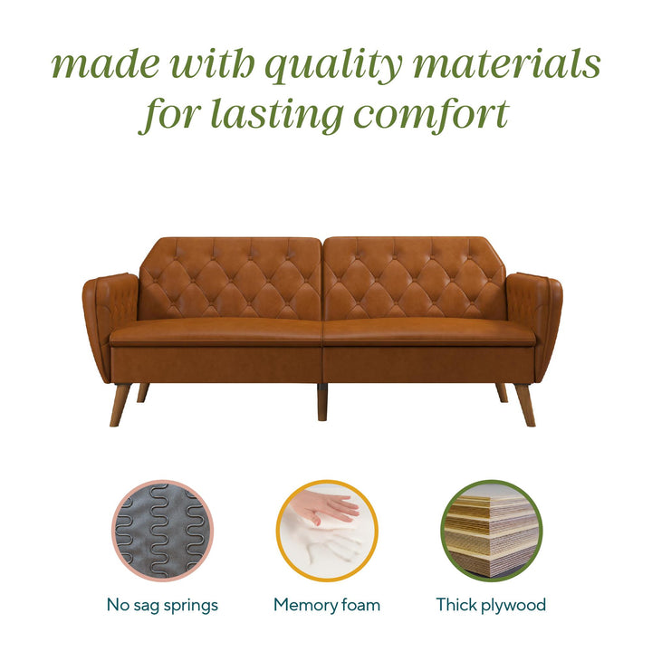 Tallulah Memory Foam Faux Leather Futon - Camel Faux Leather