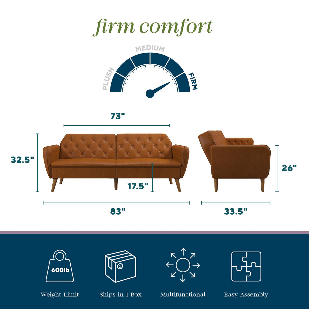 Tallulah Memory Foam Faux Leather Futon - Camel Faux Leather