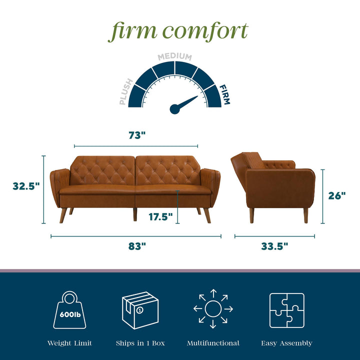 Tallulah Memory Foam Faux Leather Futon - Camel Faux Leather