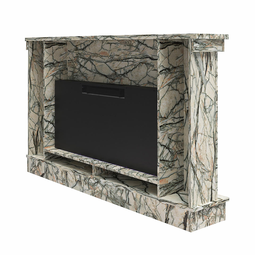 Waverly Wide Mantel with Linear Electric Fireplace & Crystal Ember Bed - Onyx Marble
