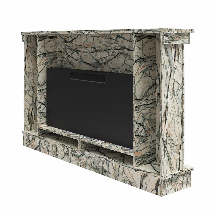 Waverly Wide Mantel with Linear Electric Fireplace & Crystal Ember Bed - Onyx Marble