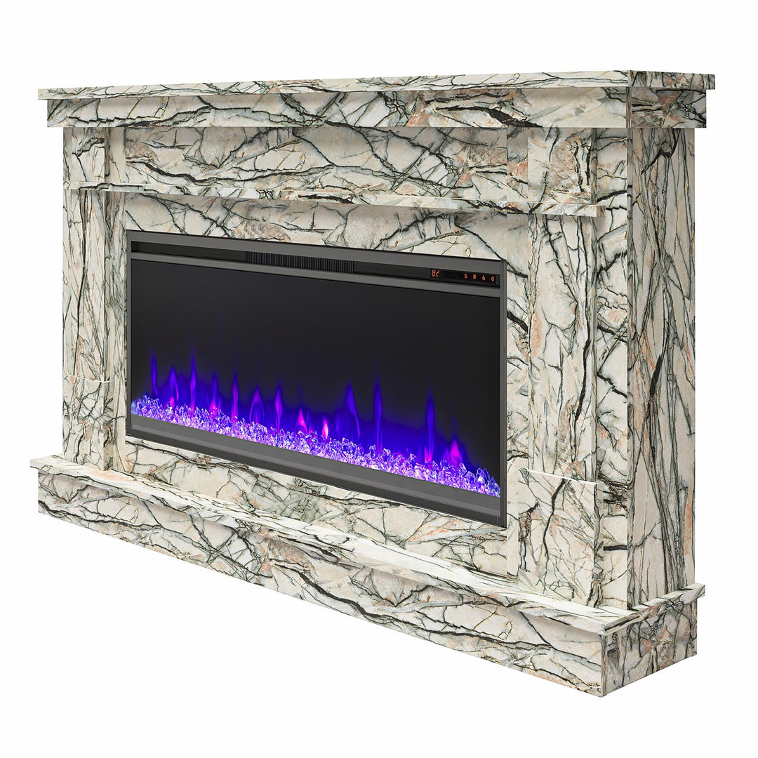 Waverly Wide Mantel with Linear Electric Fireplace & Crystal Ember Bed - Onyx Marble