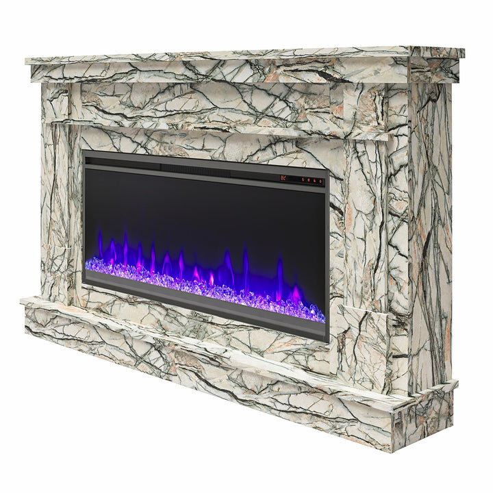 Waverly Wide Mantel with Linear Electric Fireplace & Crystal Ember Bed - Onyx Marble