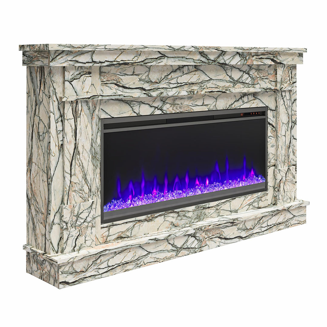 Waverly Wide Mantel with Linear Electric Fireplace & Crystal Ember Bed - Onyx Marble