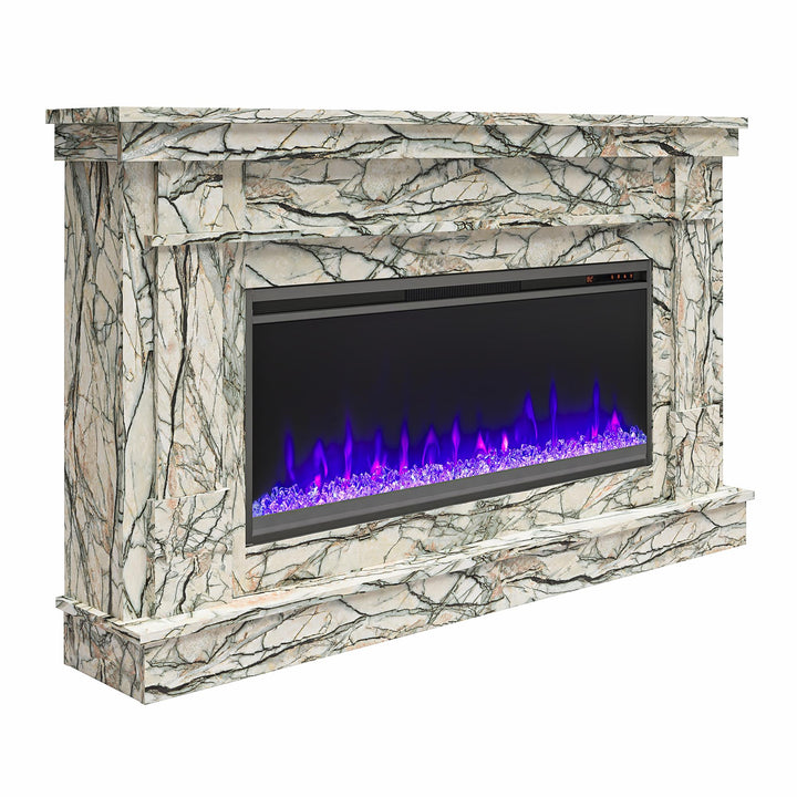 Waverly Wide Mantel with Linear Electric Fireplace & Crystal Ember Bed - Onyx Marble
