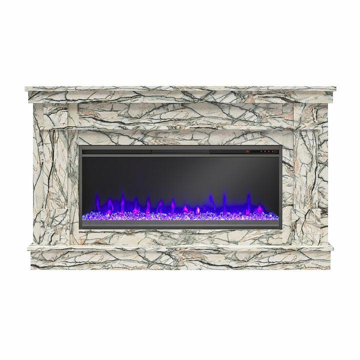 Waverly Wide Mantel with Linear Electric Fireplace & Crystal Ember Bed - Onyx Marble