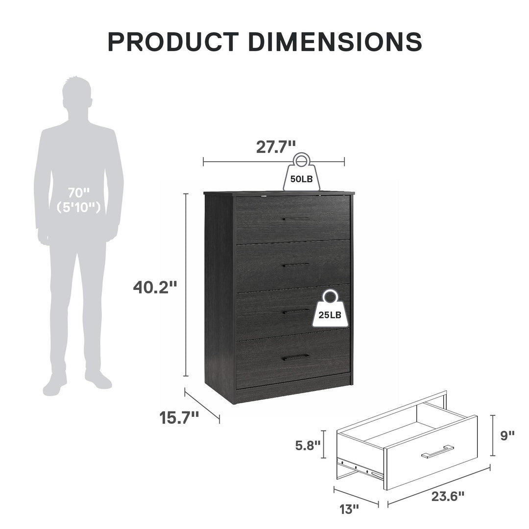 Easy Build Pearce 4 Drawer Dresser with Interlocking SwitchLock™ System - Black Oak - 4 Drawer