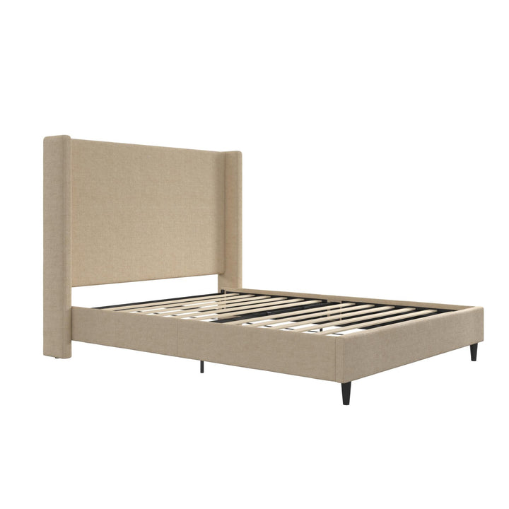 Eveline Textured Canvas Upholstered Wingback Bed - Textured Beige Canvas - Queen