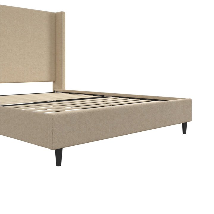 Eveline Textured Canvas Upholstered Wingback Bed - Textured Beige Canvas - Queen