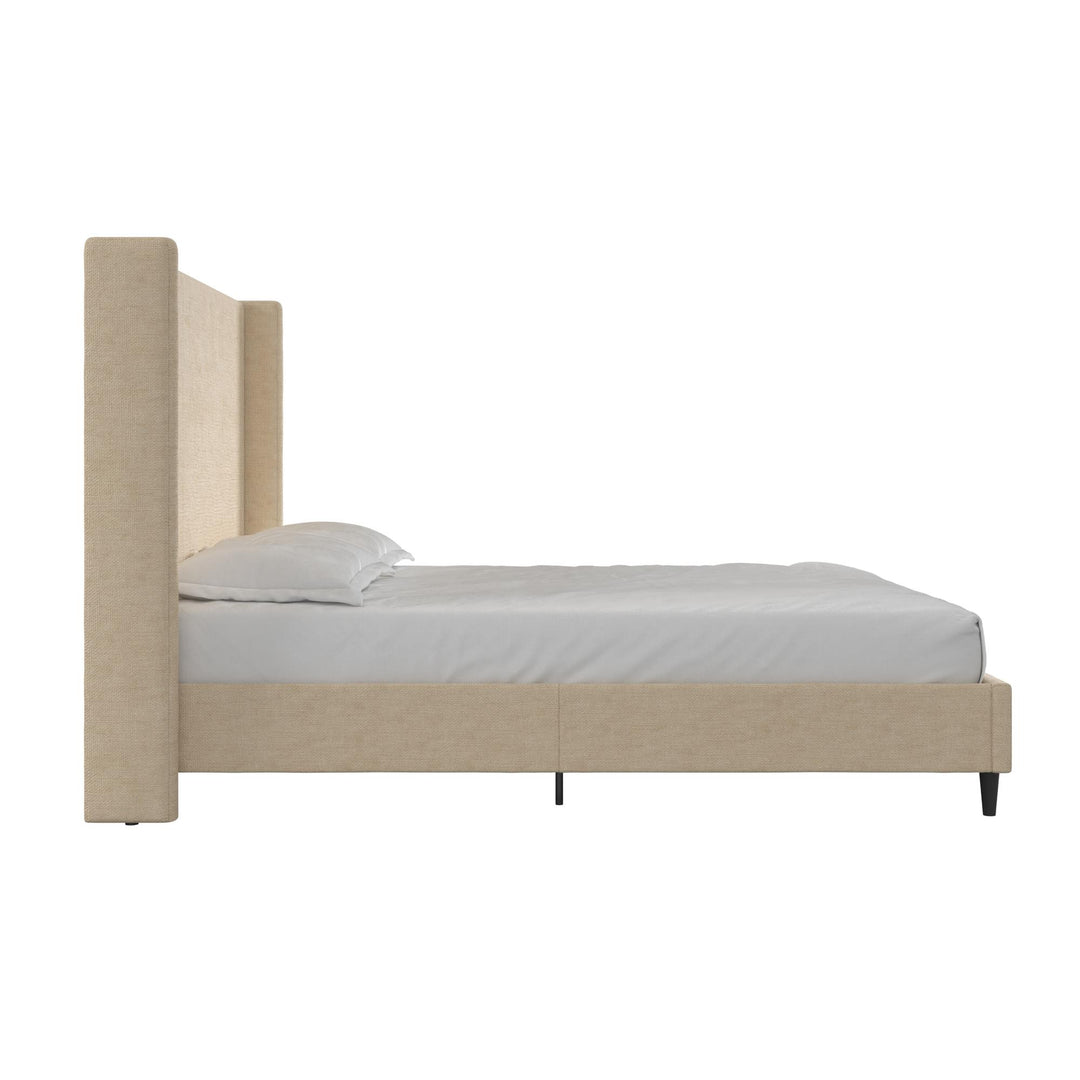 Eveline Textured Canvas Upholstered Wingback Bed - Textured Beige Canvas - Queen