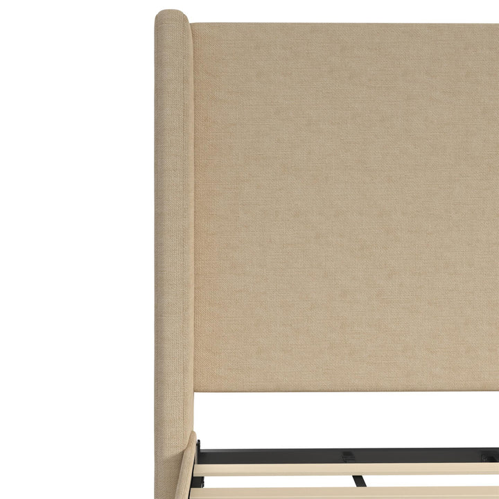 Eveline Textured Canvas Upholstered Wingback Bed - Textured Beige Canvas - Queen