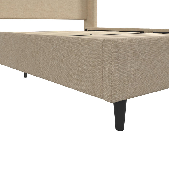 Eveline Textured Canvas Upholstered Wingback Bed - Textured Beige Canvas - Queen