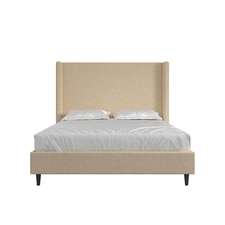 Eveline Textured Canvas Upholstered Wingback Bed - Textured Beige Canvas - Queen