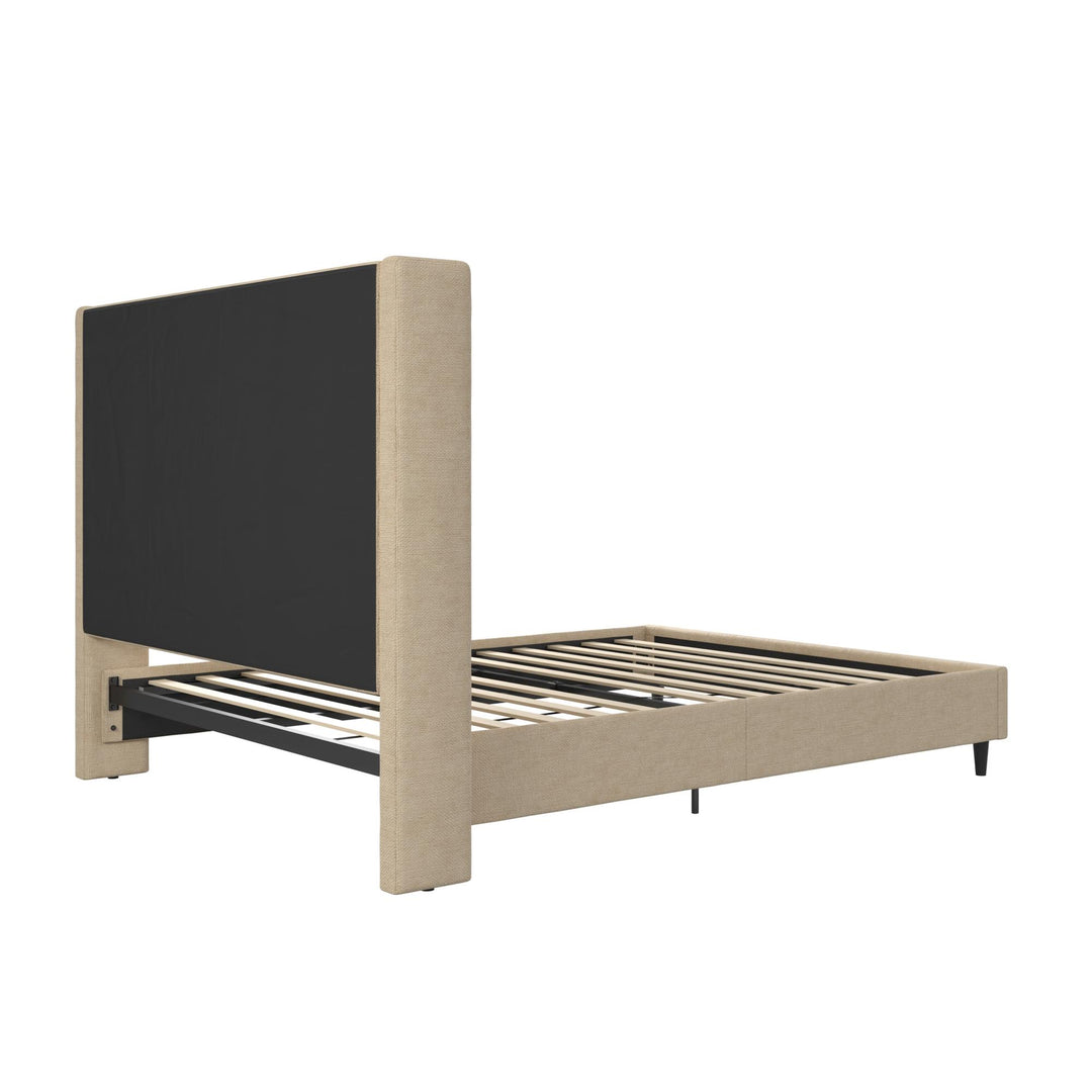 Eveline Textured Canvas Upholstered Wingback Bed - Textured Beige Canvas - Queen