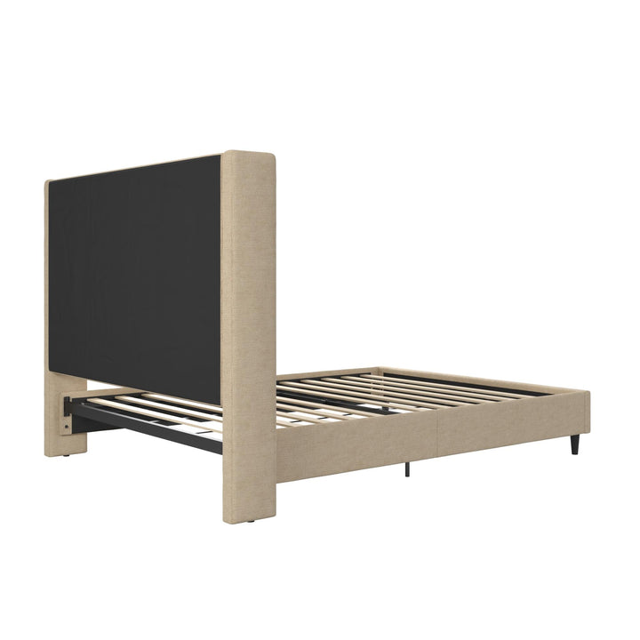 Eveline Textured Canvas Upholstered Wingback Bed - Textured Beige Canvas - Queen