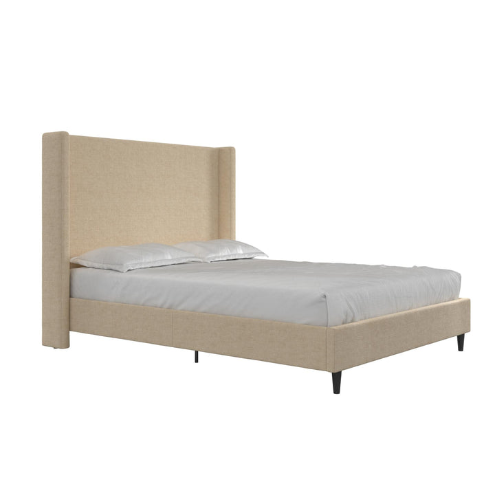 Eveline Textured Canvas Upholstered Wingback Bed - Textured Beige Canvas - Queen