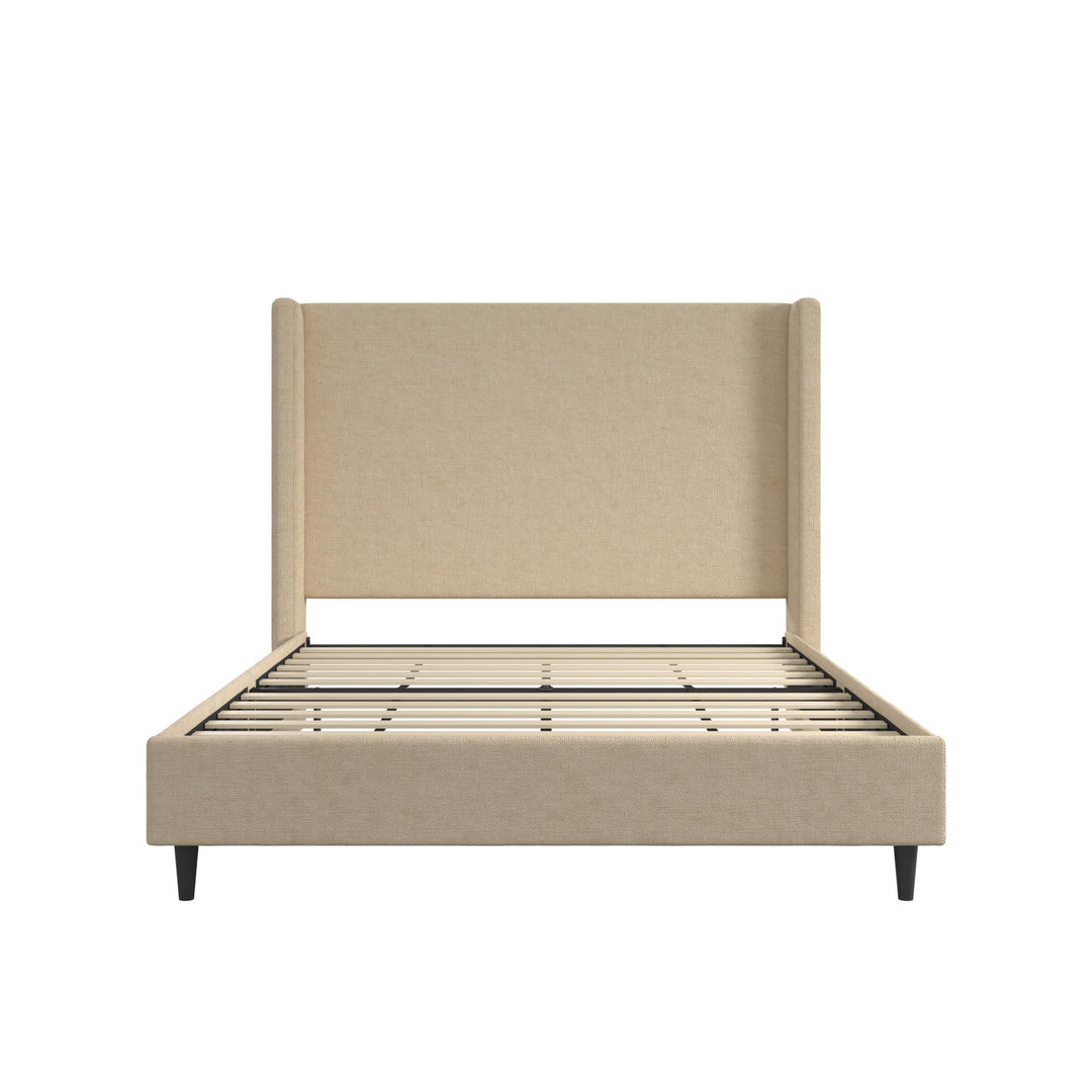 Eveline Textured Canvas Upholstered Wingback Bed - Textured Beige Canvas - Queen