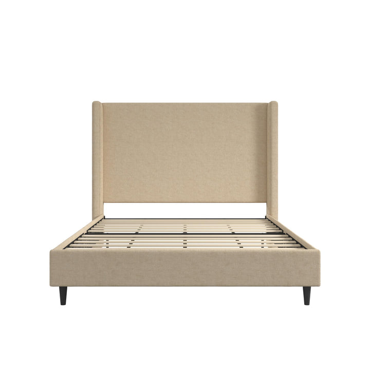 Eveline Textured Canvas Upholstered Wingback Bed - Textured Beige Canvas - Queen