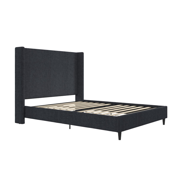 Eveline Textured Canvas Upholstered Wingback Bed - Textured Dark Blue Canvas - Queen