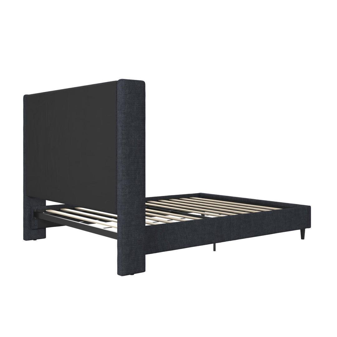 Eveline Textured Canvas Upholstered Wingback Bed - Textured Dark Blue Canvas - Queen