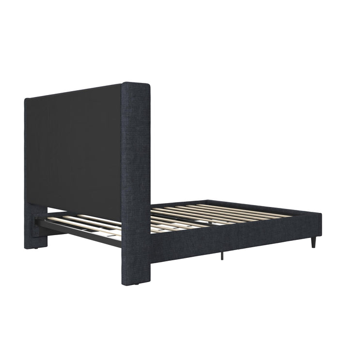 Eveline Textured Canvas Upholstered Wingback Bed - Textured Dark Blue Canvas - Queen