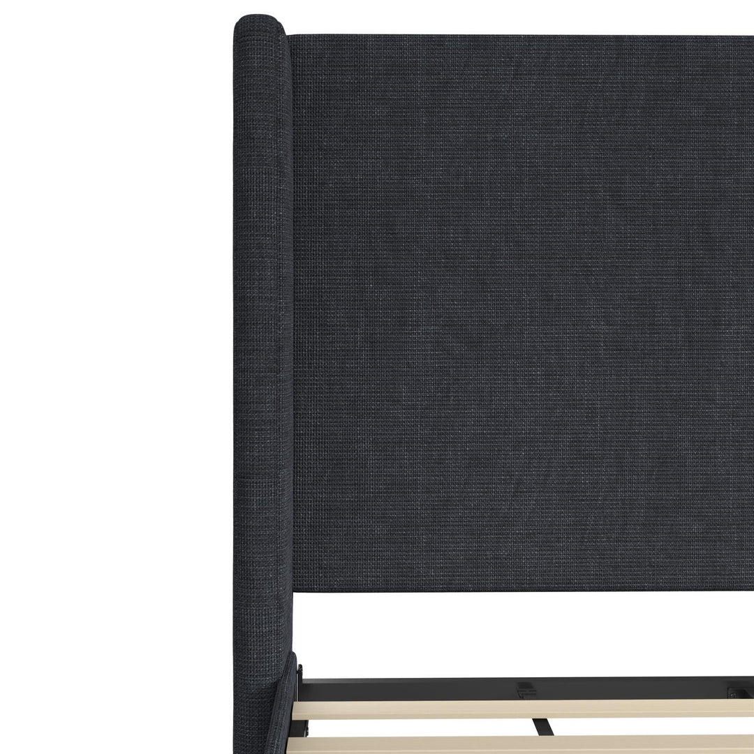 Eveline Textured Canvas Upholstered Wingback Bed - Textured Dark Blue Canvas - Queen
