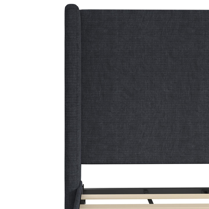 Eveline Textured Canvas Upholstered Wingback Bed - Textured Dark Blue Canvas - Queen