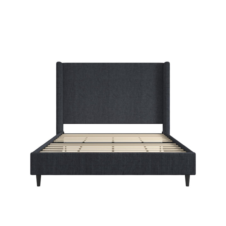 Eveline Textured Canvas Upholstered Wingback Bed - Textured Dark Blue Canvas - Queen