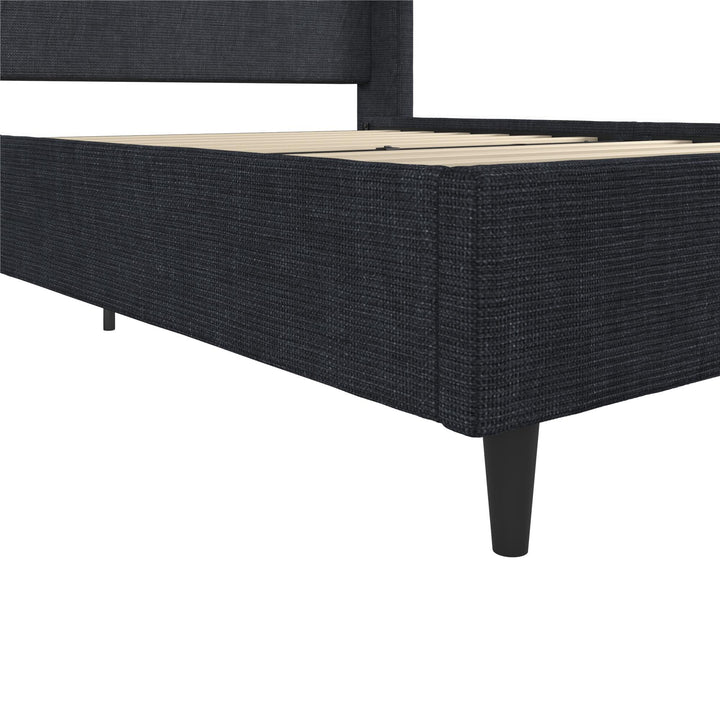 Eveline Textured Canvas Upholstered Wingback Bed - Textured Dark Blue Canvas - Queen