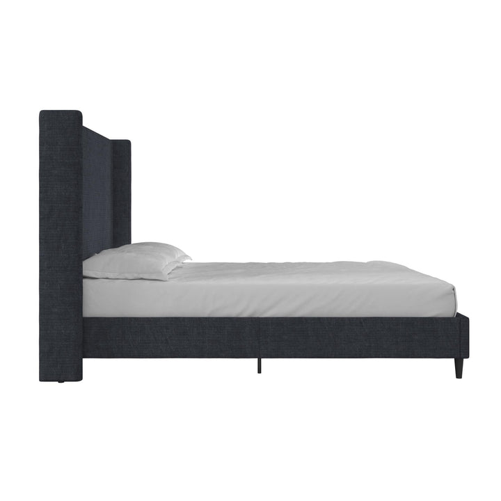 Eveline Textured Canvas Upholstered Wingback Bed - Textured Dark Blue Canvas - Queen