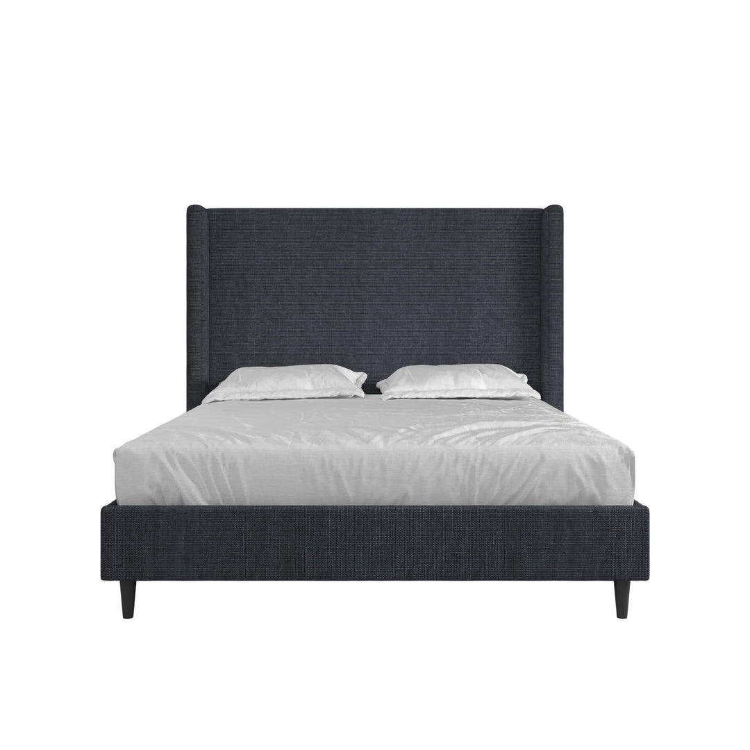 Eveline Textured Canvas Upholstered Wingback Bed - Textured Dark Blue Canvas - Queen